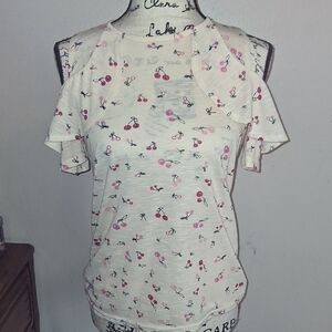 JUICY COUTURE Cherry Print Ruffle Cold Shoulder Top XS